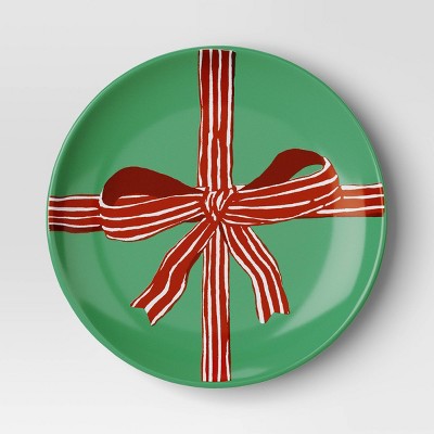 7" Stoneware Bow Salad Plate - Threshold: Round Green Holiday Tableware, Microwave & Dishwasher Safe