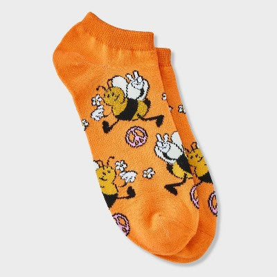 Women's Peace, Love & Bees Low Cut Socks - Orange/Yellow 4-10: Recycled Polyester, Banded Cuff, Animal Prints, Machine Wash