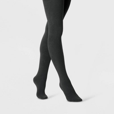 Women's Flat Knit Fleece Lined Tights - A New Day Black 1X