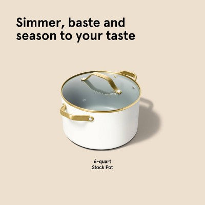 6qt Nonstick Ceramic Coated Aluminum Stock Pot with Champagne Handle Cream - Figmint