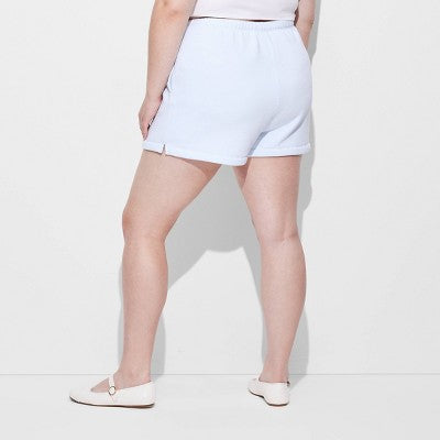 Women's Mid-Rise Fleece Pull-On Shorts -  Light Blue XXL