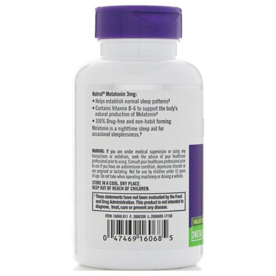 Natrol Melatonin, 3 mg, 240 Tablets EXP 9/26+