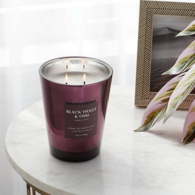 20oz Purple Metallic Jar Candle Black Violet and Oud - Threshold