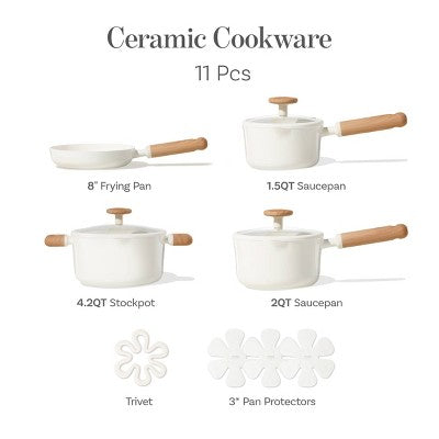 Carote 11pc Ceramic Nonstick Cookware Set Cream