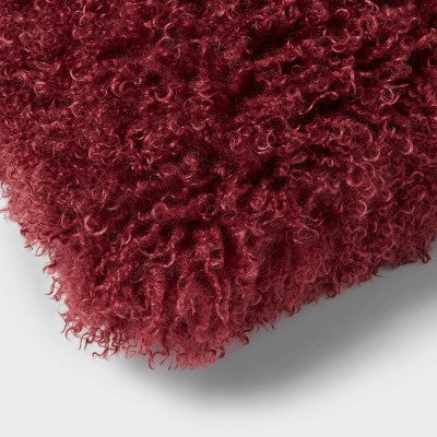 Luxe Faux Mongolian Fur Euro Decorative Pillow Berry Purple - Threshold: Indoor Square Cushion, Polyester Fill