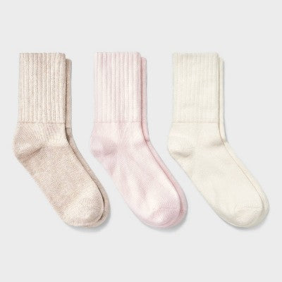 Women's Short Slouch 3pk Ankle Socks - Universal Thread Pink/Ivory/Oatmeal Heather 4-10: Cotton Blend, Tagless, Seamless Toe