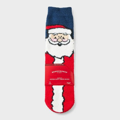 Women's Santa Christmas Cozy Crew Socks with Gift Card Holder - Wondershop Navy/Red/White 4-10