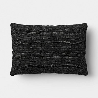 14"x20" Solid Textural Woven Lumbar Pillow Black - Threshold