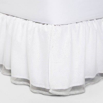 Queen Glitter Dot Tulle Kids' Bedskirt White - Pillowfort