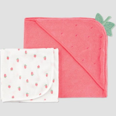 Carter's Just One You? Baby Strawberry 2pk Towel - Pink: Hooded Terry Cotton & Polyester, 29"x29"