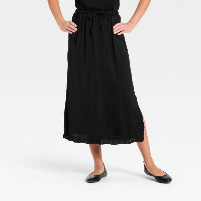 Women's Cutwork Midi A-Line Skirt - Universal Thread Black M