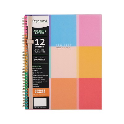 Happy Brands Organized July 2025 - June 2026 Weekly/Monthly Planner 9.37"x11.12" Multicolor Cool Brights
