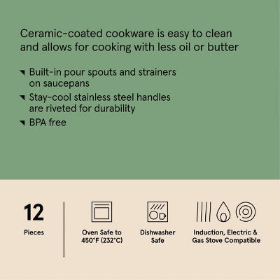 12pc Nonstick Ceramic Coated Aluminum Cookware Set with Champagne Handle - Figmint (LOCAL PICKUP ONLY)