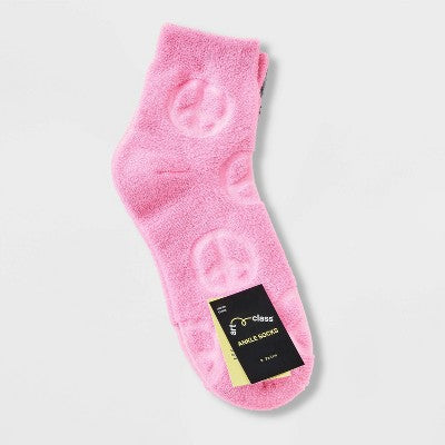 Girls' 2pk French Terry Peace Sign Socks - art class Gray/Pink S