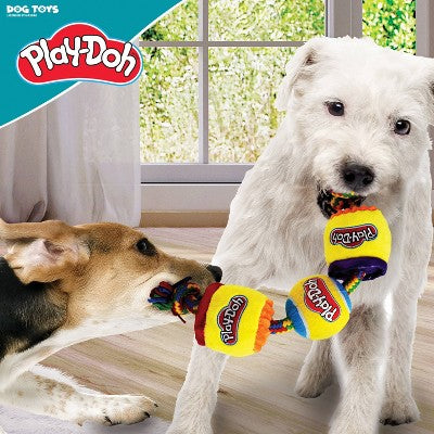 Hasbro Play-Doh Squeak and Crinkle Cans Tug with Metallic Lids and Tennis Ball Dog Toys