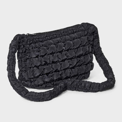 Puffer Crossbody Handbag - Wild Fable Black: Softside Woven Design, Single Strap, Zip Closure