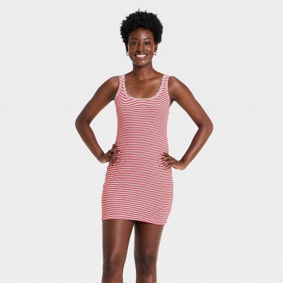 Women's Knit Mini Bodycon Dress - Universal Thread Red Striped XS