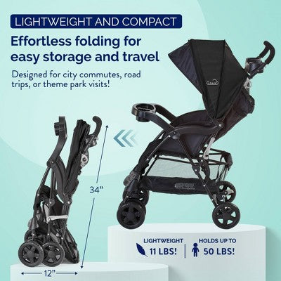 Kolcraft Cloud Premier Lightweight Stroller - Black: 5-Point Harness, Reclining Seat, Removable Cup Holders, Steel Frame (LOCAL PICKUP ONLY)