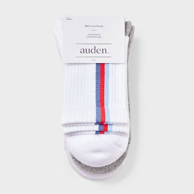 Women's 2pk Vertical Stripes Cushioned Mid Crew Socks - Auden - Heather Gray