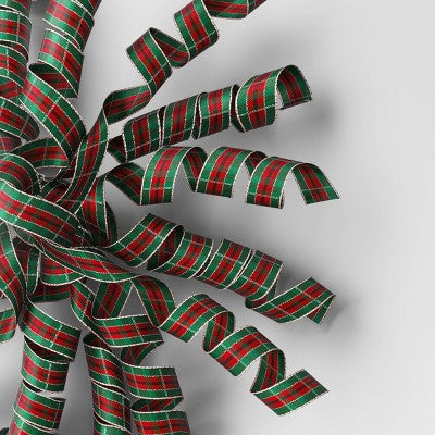 2ct Curl Swirl Plaid Christmas Decorative Gift Bow Red/Green - Wondershop