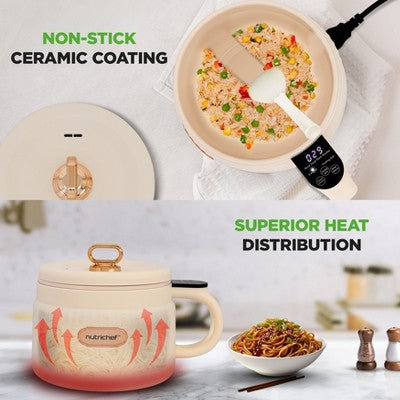 NutriChef 1.6L Multi-Functional Portable Electric Rice Cooker - White, with Ceramic Coating (LOCAL PICKUP ONLY)