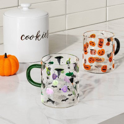 15.2 fl oz Glass Bat and Witch Hat Print Mug - Hyde and EEK! Boutique