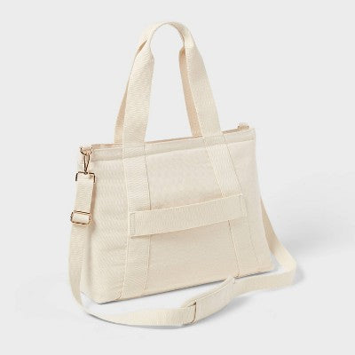 Solid Canvas School Tote Bag - Open Story Handbag with Padded Laptop Compartment