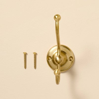 Vintage Double Wall Hook Brushed Brass - Hearth & Hand with Magnolia