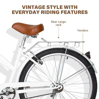 Hykolity 26 Inch Cruiser Beach Bike Commuter Bicycle for Adult Women Men City Bikes with Basket Comfort Saddle Rear Rack White (LOCAL PICKUP ONLY)