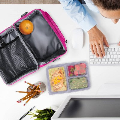 Bentgo Deluxe Lunch Bag, Durable & Insulated Bag, Internal Mesh Pocket & 2-Way Zippers - Purple