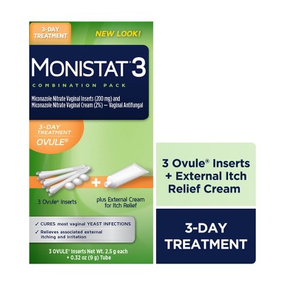 Monistat 3-Dose Yeast Infection Treatment 3 Ovule Inserts & External Itch Cream - 3ct