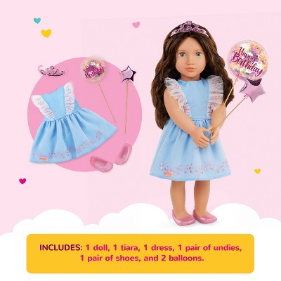 Our Generation Naomi 18" Doll in Birthday Party Dress with Balloons and Tiara - Dark-Brown Hair/Light-Blue Eyes
