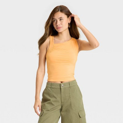 Women's Asymmetrical Hem Tank Top - Wild Fable Peach Orange XS
