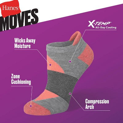 Hanes Moves Premium Women's 6pk Heel Shield Socks, X-Temp Size 5-9