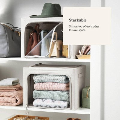 Medium Set of 2 Zipper Fabric Storage Cubes Gray - Brightroom: Clothing & Sweater Storage, Stackable, Collapsible, Handles