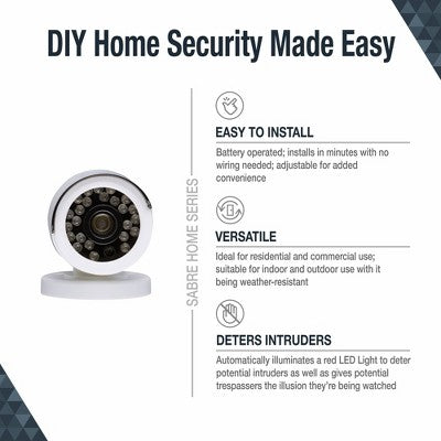 Sabre Fake Security Camera: Indoor & Outdoor Home Security Accessory, Adjustable Mount, White, Requires 2 AA Batteries