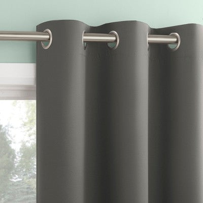 2pc 37"x96" Sun Zero Tedrow 100% Blackout Grommet Curtain Panel Pair Gray: Modern Noise Reduction, Thermal Insulated