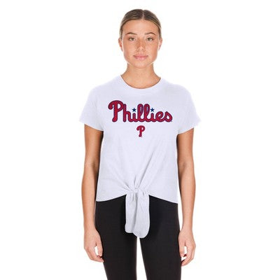 MLB Philadelphia Phillies Women's White Front Knot T-Shirt - S