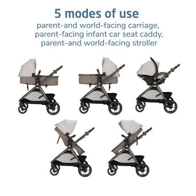 Maxi-Cosi Sienna Modular Travel System - Ecru: Bassinet Reclining Seat, Adjustable Handle, Rubber Tires, 38.8 lb Weight (LOCAL PICKUP ONLY)