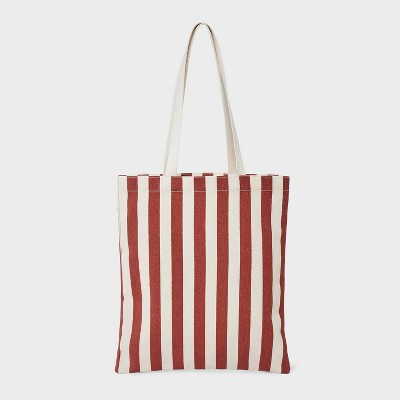 Magazine Tote Bag - Universal Thread Orange Striped: Cotton Shell, Double Handle, Lightweight, Classic Woven Design