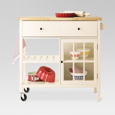 Windham Wood Top Kitchen Island Off White - Threshold (Assembly required): Pine & Rubberwood Frame, Storage Cart with Casters (LOCAL PICKUP ONLY)