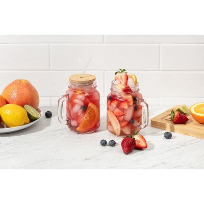 4PC Glass Jars with Bamboo Lids and Straw, 16oz Mason Jar Drinking Glasses – Reusable Tumbler Set for Cold Beverages