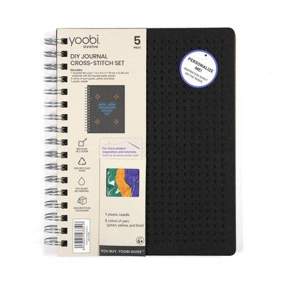 Yoobi Evolve Journal 7"x9" Cross Stitch Charcoal Felt