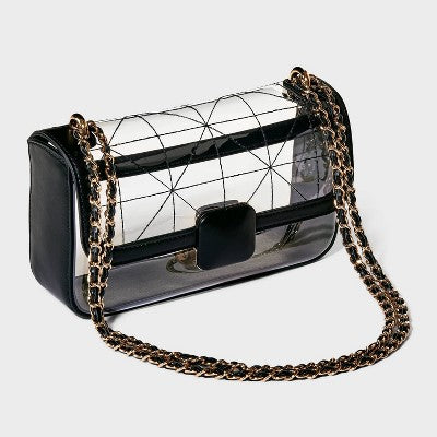 Elongated Refined Crossbody Bag - A New Day Clear: Shell, Adjustable Strap, Structured Design