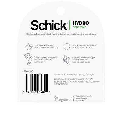 Schick Hydro Sensitive Razor Blade Refills - Men's Razor Refills, Razor Blades for Men - Trial Size - 6 Razor Refills