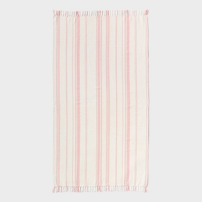 40"x72" Peshtemal Turkish Premium Lightweight Striped Oversized Beach Towel with Knotted Fringe Coral - Threshold