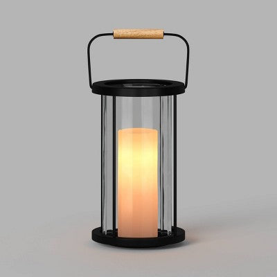 12.5"x8.2" Metal and Glass Outdoor Pillar Candle Holder Lantern Black - Threshold
