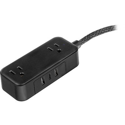 GE 2-Outlet Extension Cord 2 USB-A 1 USB-C 12W 6' Braided Black