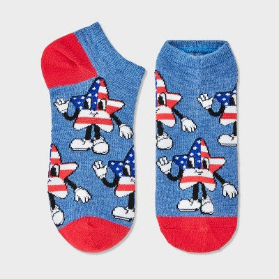 Women's American Flag Stars Low Cut Socks - Denim Heather 4-10: Recycled Polyester Knit, Banded Cuff