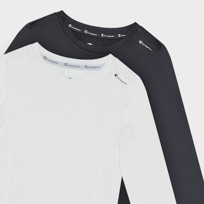 Champion Youth 2pk Compression Long Sleeve Shirt - White/Black - L